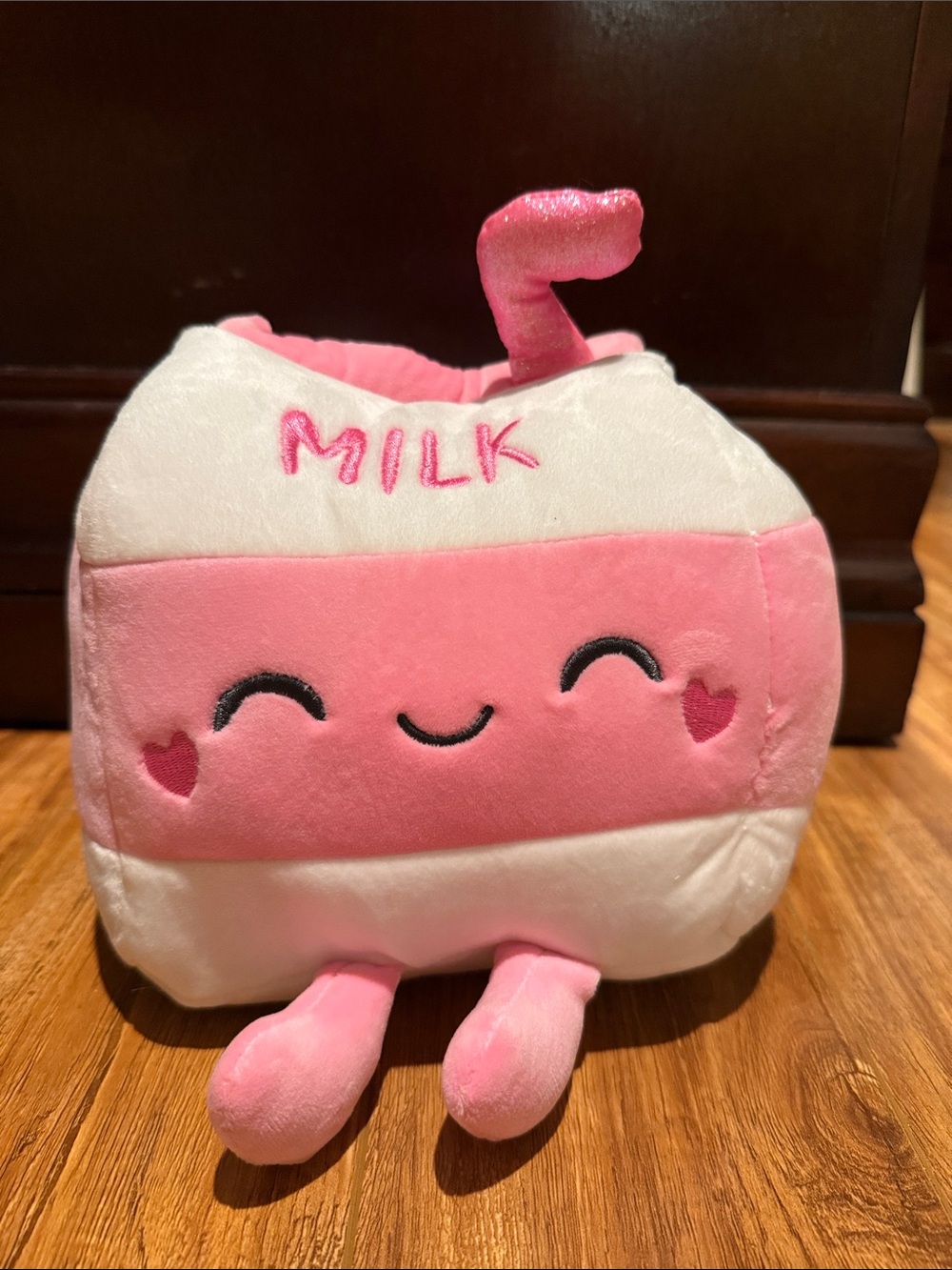 Play Right Hug Me Pink & White Strawberry Milk Carton Plush Toy NWT